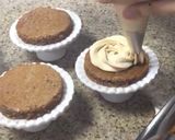 A picture of step 3 of Espresso walnut cakes with salted caramel cream and chocolate crumble.