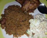 A picture of step 4 of Brown rice with grilled chicken served with macaroni & potatoes.