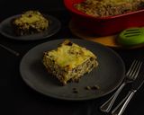 A picture of step 6 of Spicy minced Beef & Potato Bake with a creamy mushroom sauce & cheese.