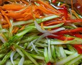 Hình bước làm 1 của món Gỏi măng tây, thịt bò