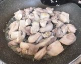 A picture of step 2 of Chinese stir-fried chicken and broccoli stems.