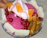 A picture of step 6 of Patbingsu with frozen beetroot yogurt.