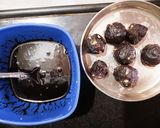 A picture of step 3 of Stuffed Dates in ganache.