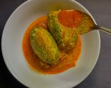 A picture of step 9 of Stuffed Karele or Bitter Gourd with Chicken Qeema in Kashimiri style.