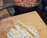 Foto del paso 3 de la receta Pasta en salsa de espárragos verdes, con bacon y cebolla