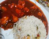 A picture of step 4 of Chicken chilli with fried rice.