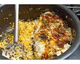 A picture of step 4 of Keema Masur Pulao.