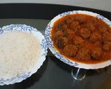 A picture of step 9 of Dawood Basha Kofta with White Rice.