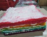 Foto langkah ke 8 dari resep Rainbow Cake Ny.Liem versi Kukus lapis buttercream Lembut Enak.