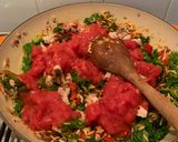 A picture of step 4 of Greek Orzo with chicken and kale.