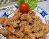 A picture of step 2 of Crispy tofu and prawn with salted egg sauce.