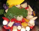 A picture of step 2 of Veg platter in green masala.