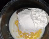 A picture of step 2 of Mango Pudding Delight 3 layered.