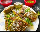 A picture of step 5 of Hariyali dhokla.