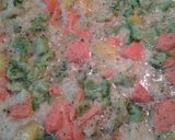 A picture of step 5 of Creamy flats over a vegetable egg cake.