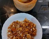 A picture of step 7 of Suquet de Monkfish, Red Shrimp, and Baby Squid with Almond and Hazelnut Picada.