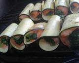 Salmon,aubergine and spinach skewers with red pepper dressing recipe step 10 photo