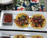 A picture of step 8 of Grilled Salmon Tacos w/ Jalapeño Pomegranate Salsa.
