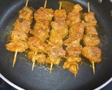 A picture of step 2 of Spicy Honey-Yogurt Mutton Kababs with sautéed veggies.