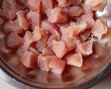 A picture of step 1 of Chicken 65.