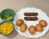 A picture of step 1 of Corn and Sausage Tamagoyaki.
