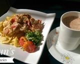 A picture of step 3 of B/Fast 1(Spiced peppered Egg,chips n Tea).