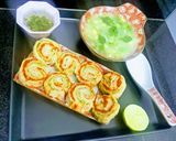 A picture of step 30 of Pinwheel sandwiches with vegetable soup.