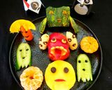 A picture of step 2 of Halloween Ghost Monster In Spooky Characters In Salad Fruit Platter.