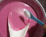 A picture of step 3 of Red Velvet Dhokla with Pink Chutney.