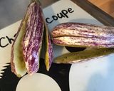 Une image de l'étape 2 de Aubergines graffiti farcies jambon oignon tomates et mozzarella di buffala.