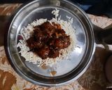A picture of step 4 of Veg manchurian with rice.