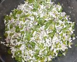 A picture of step 1 of Paneer capsicum, onion toast.