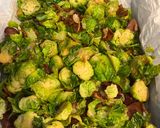 A picture of step 12 of Brussel Sprouts, with Bacon, onions and a Balsamic Vinegar.