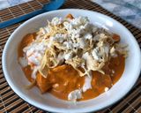 A picture of step 12 of Chilaquiles in Chipotle Cream Sauce.