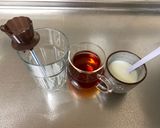 A picture of step 3 of 2 color separated Milk Tea.
