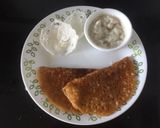 A picture of step 4 of Dosa for upwas (Vrat) with potato raita.