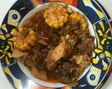 A picture of step 6 of Three Meats with Okra and Corn.