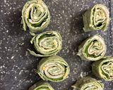 A picture of step 4 of Cajun turkey pinwheels.