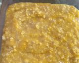 A picture of step 4 of Mango flavoured milk cake in two layers.