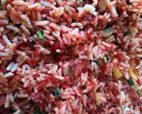 A picture of step 4 of Beetroot carrot mushroom fried rice.