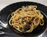 A picture of step 8 of Spaghetti Carbonara with Zucchini.