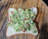 A picture of step 2 of Avocado toast sandwich.