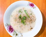 Hình bước làm 1 của món Eat clean: Cháo yến mạch (305cal) + Sinh tố cải kale (297cal)