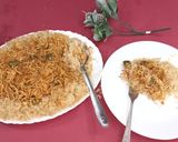A picture of step 2 of American chop suey with fried rice.