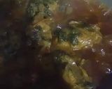 A picture of step 7 of Palak chicken with boiled rice.