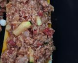 A picture of step 4 of Stuffed Zucchini Gratin in a Dutch Oven.