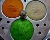 A picture of step 3 of Tricolour Idli.