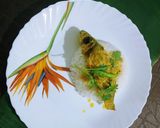 A picture of step 6 of Bhapa Parshe/ steamed parshe fish in mustard gravy.