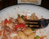 A picture of step 7 of Turkey sausage goulash Messy mess!.