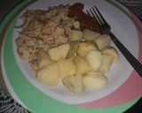 A picture of step 3 of Boil potatoes with my leftover stew and fried egg.